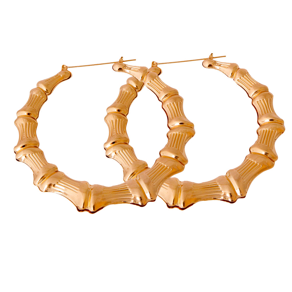 Large Gold Bamboo Hoop Earrings