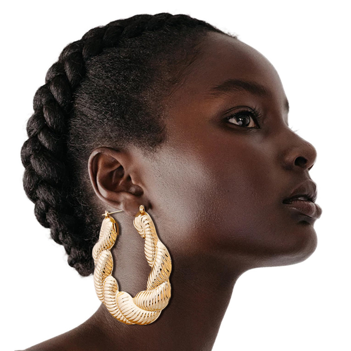 Large Gold Twisted Rope Hoop Earrings