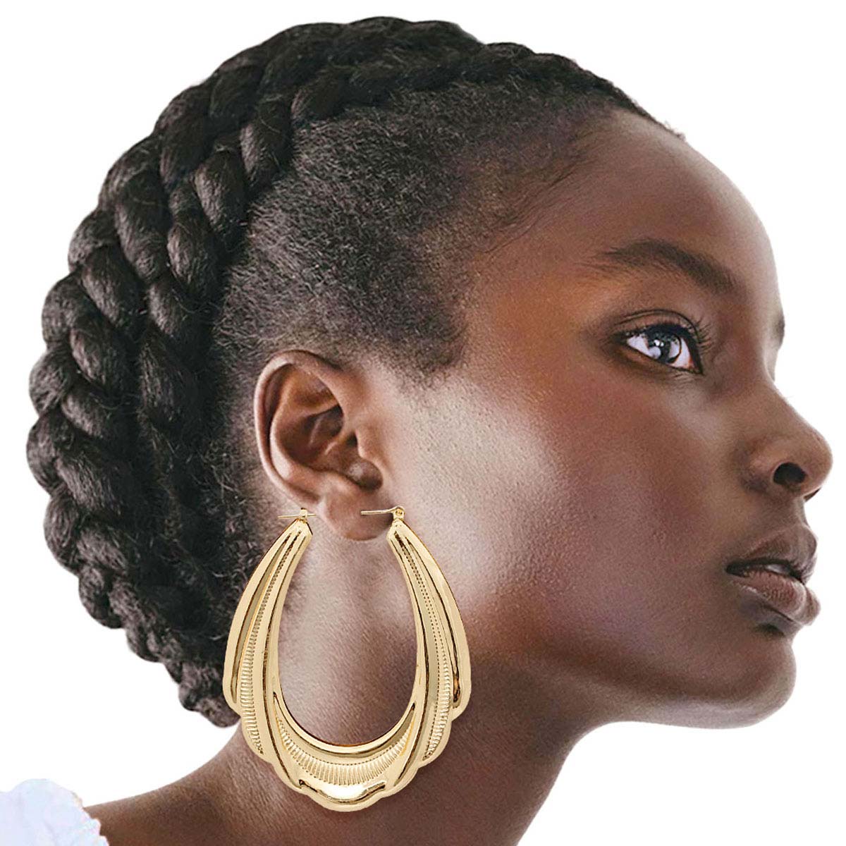 Textured Gold Teardrop Bamboo Hoops