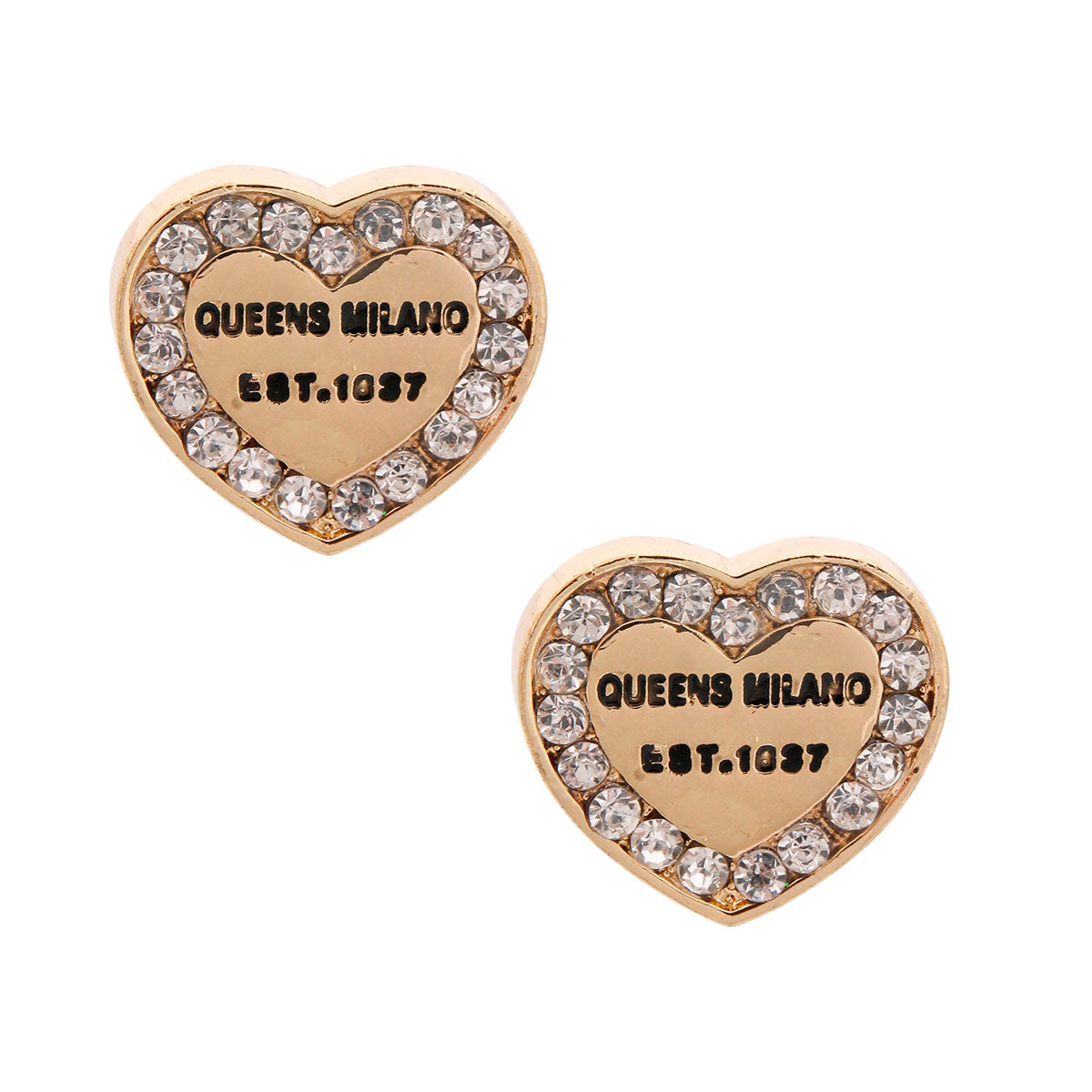 Gold Queens Milano Heart Studs