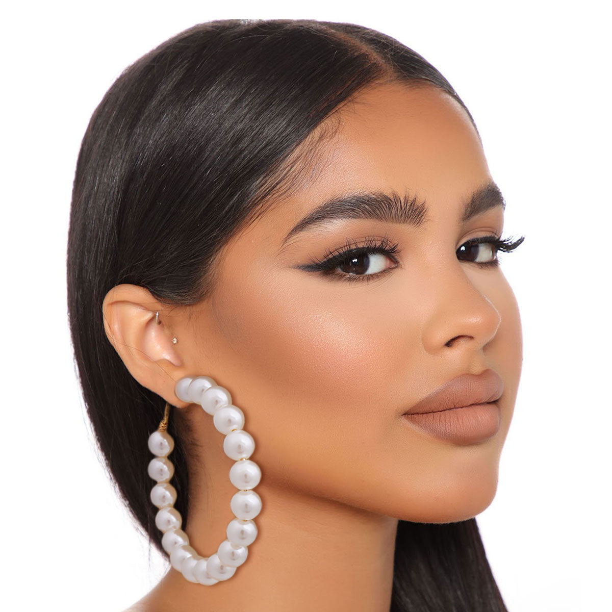 Cream Pearl Hoop Earrings