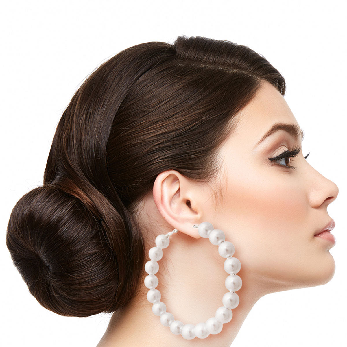 White Pearl Hoop Earrings