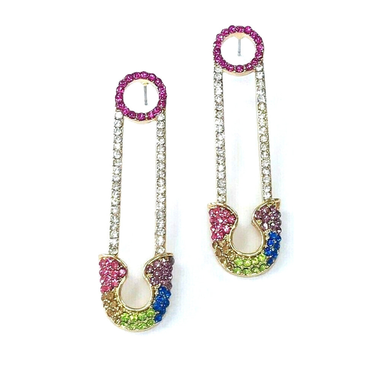 Rainbow Rhinestone Pin Earrings