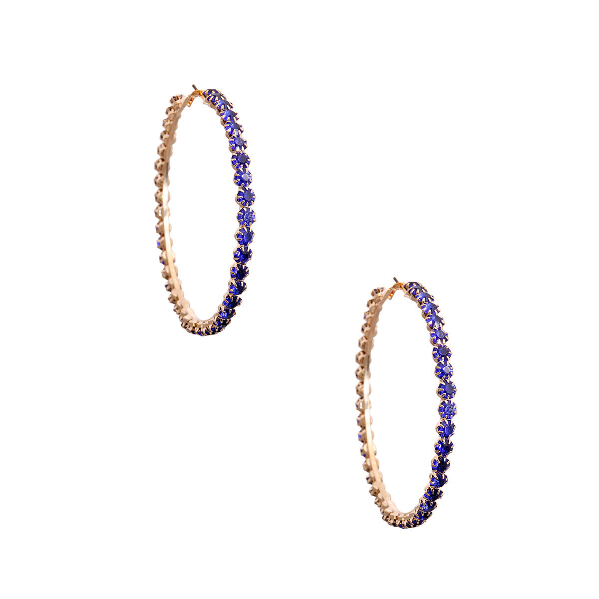 Blue Rhinestone 3.5 inch Hoops