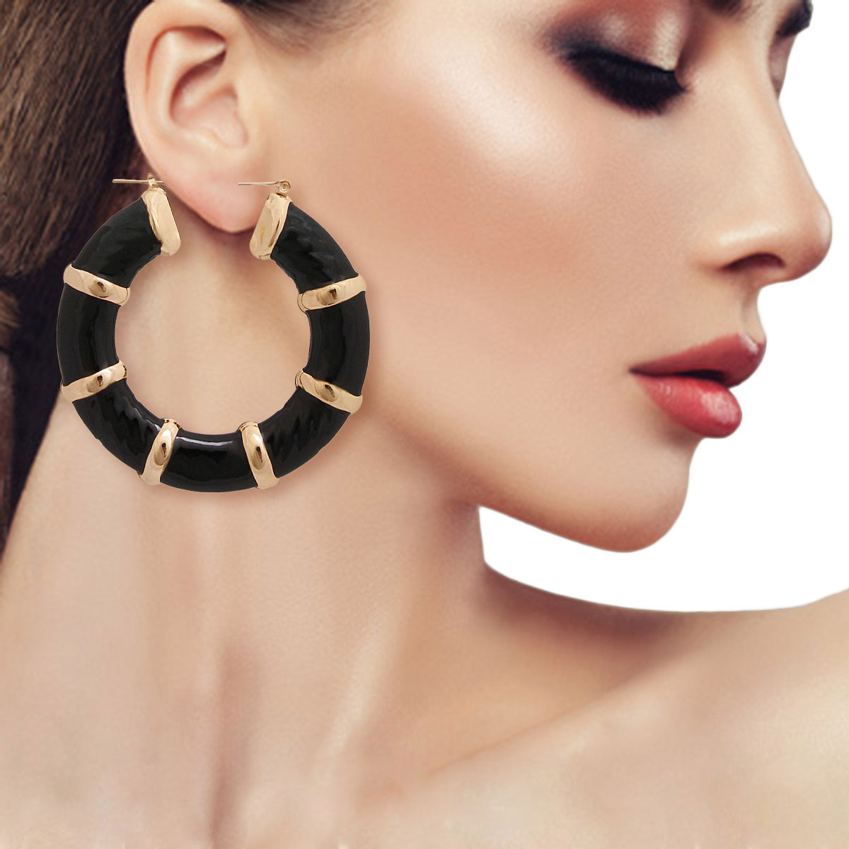 Black Bamboo Wide Hoops