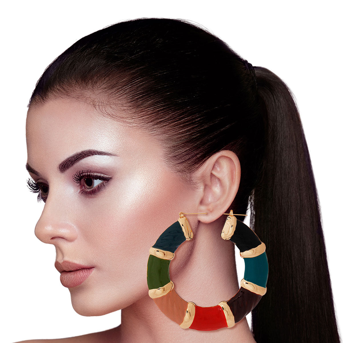 Multi Color Wide Bamboo Hoops