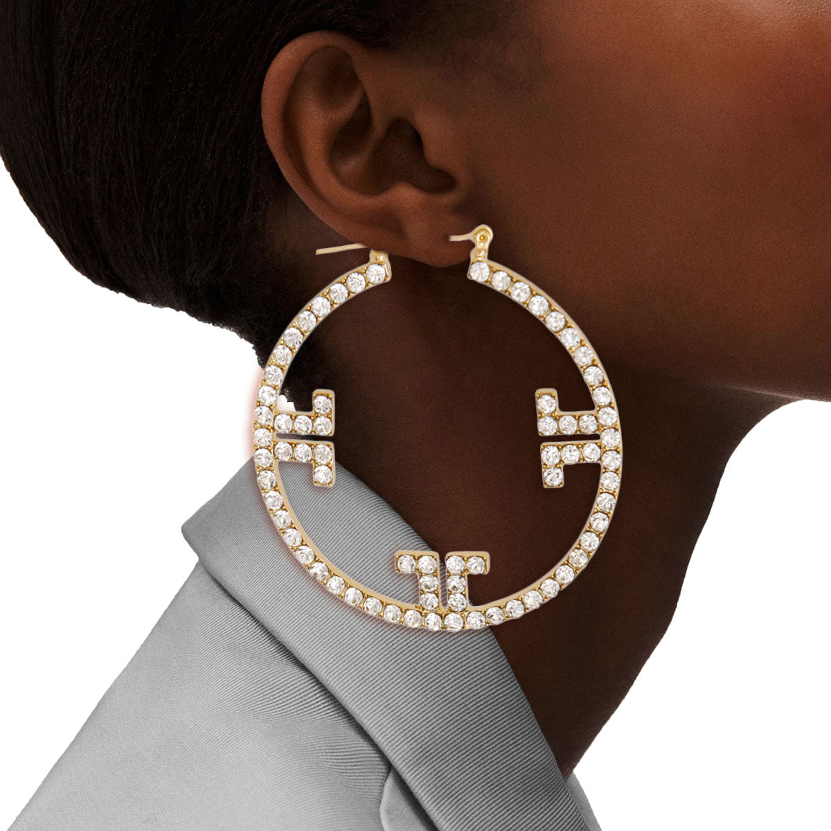 Gold Stone Greek Hoops