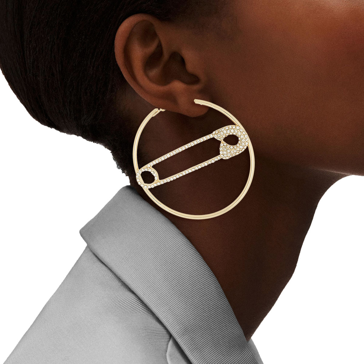 Gold Stone Safety Pin Hoops