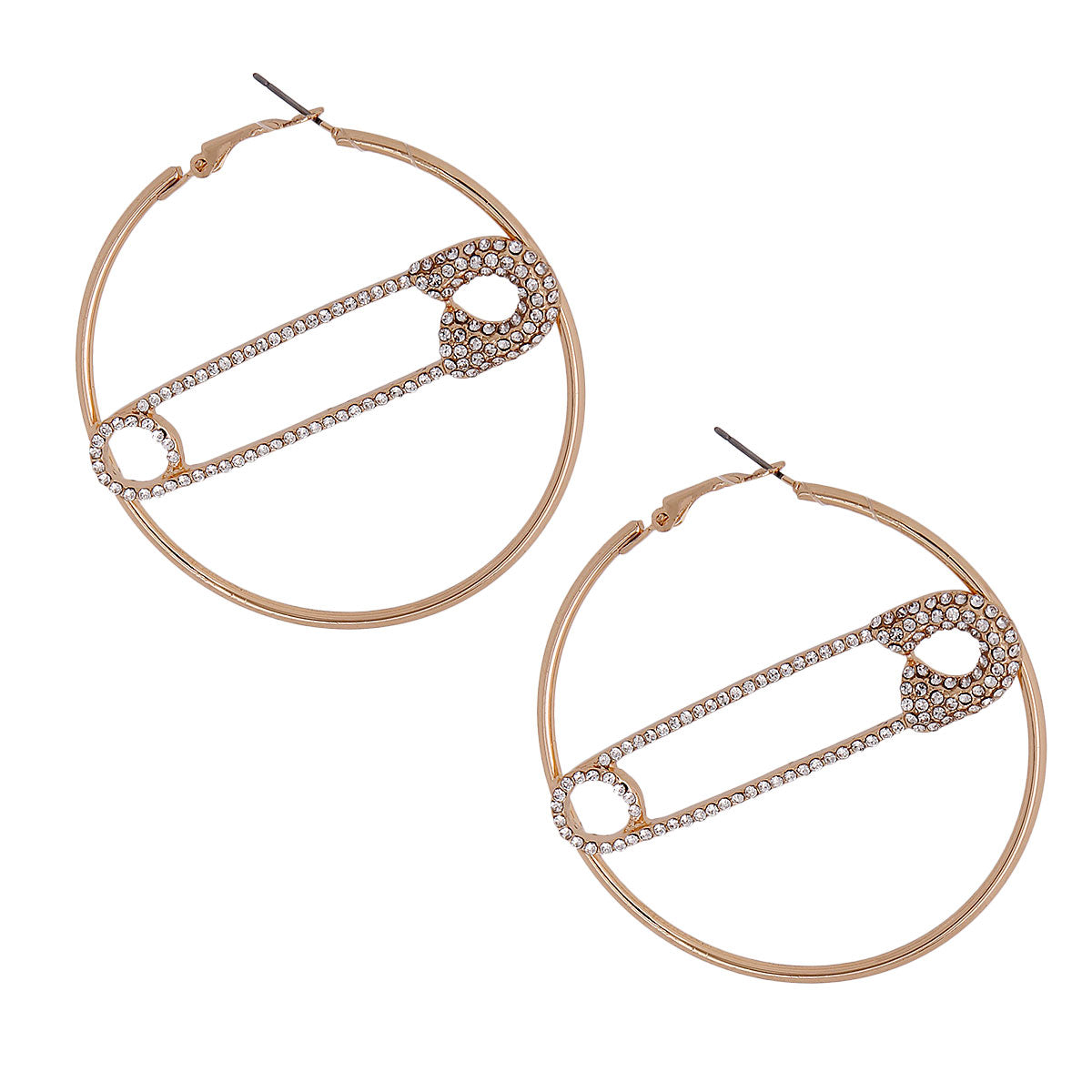 Gold Stone Safety Pin Hoops
