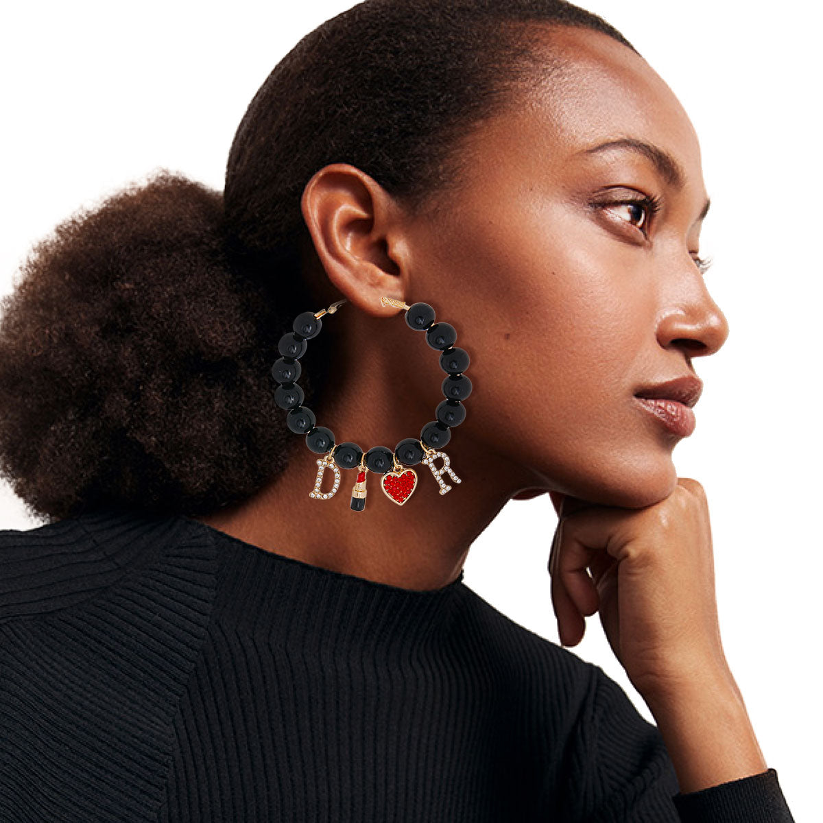 Black Pearl Designer Charm Hoops