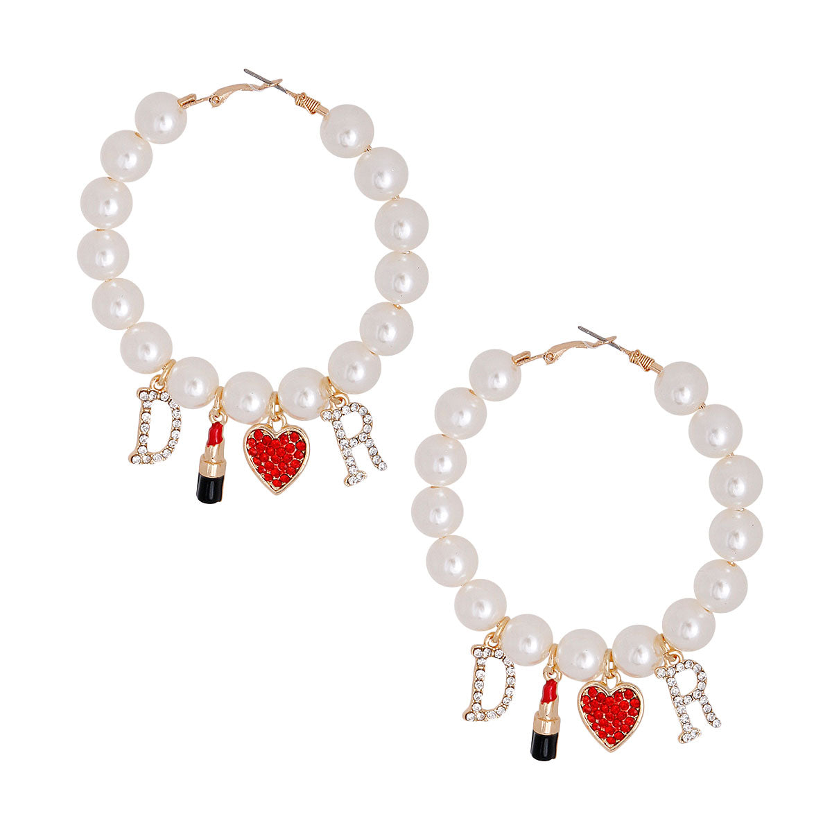 Cream Pearl Designer Charm Hoops