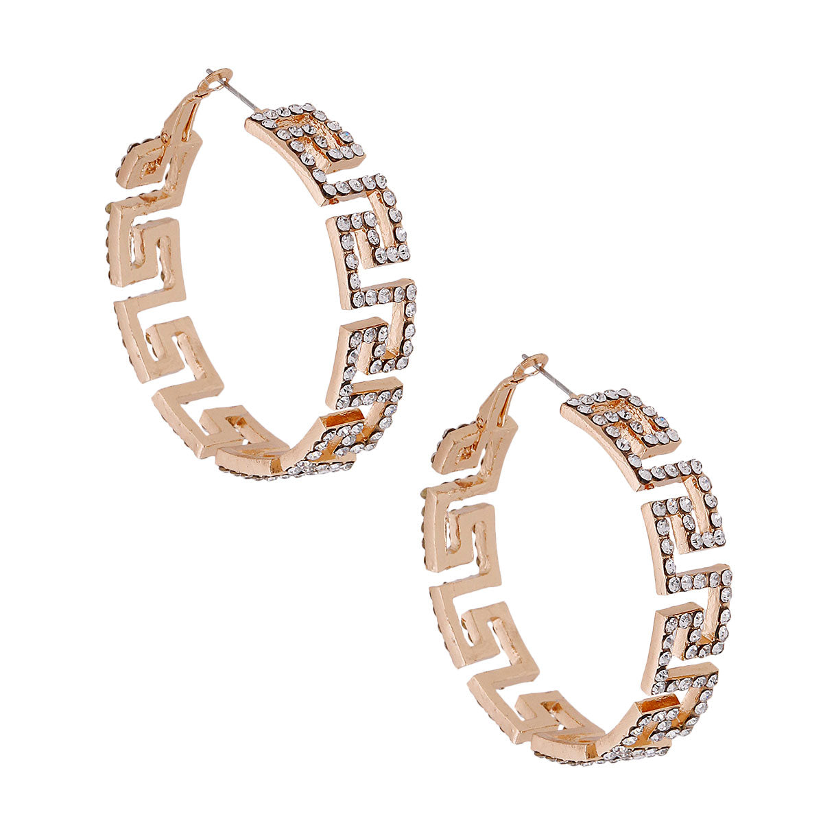 Gold Greeky Rhinestone Wide Hoops