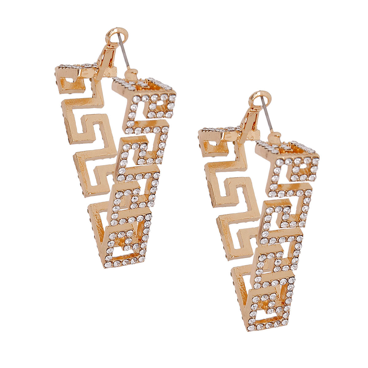 Gold Greeky Triangle Wide Hoops