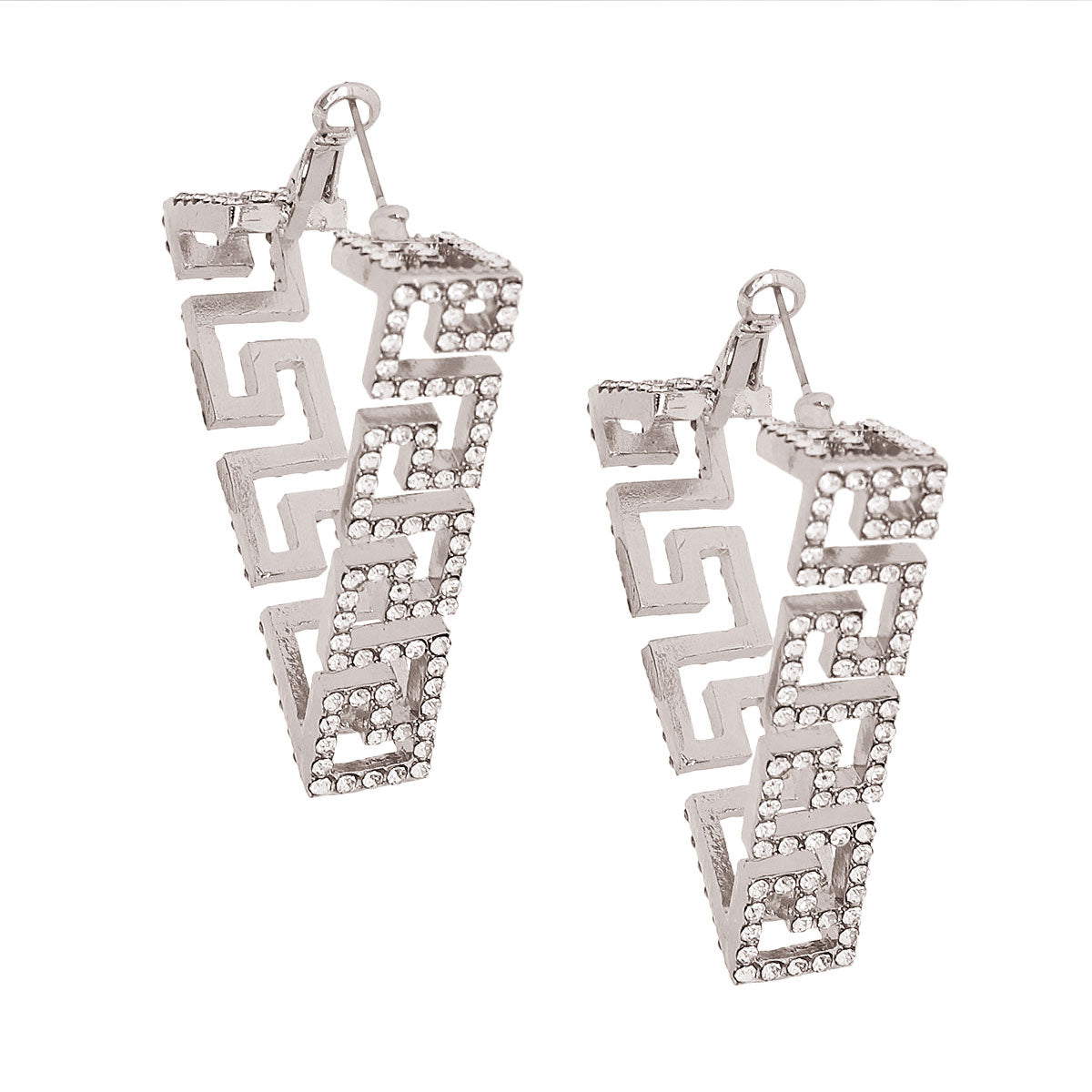 Silver Greeky Triangle Wide Hoops