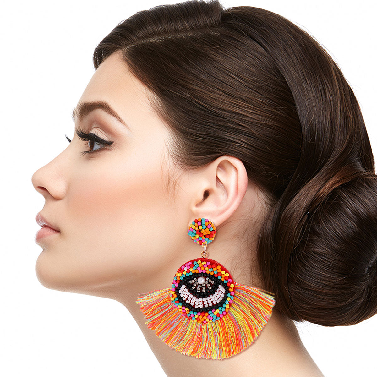 Multi Beaded Eye Tassel Earrings