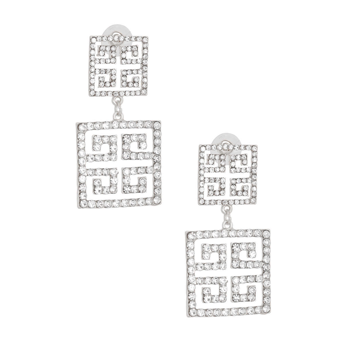 Silver Square Greek Key Dangle Earrings