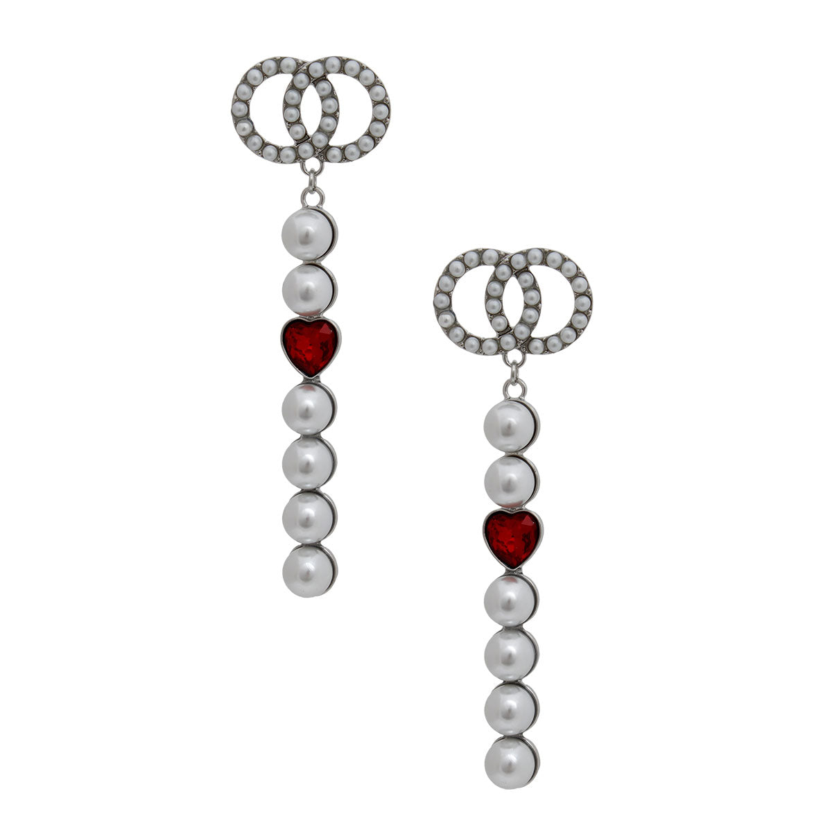 Silver Pearl Drop Heart Earrings