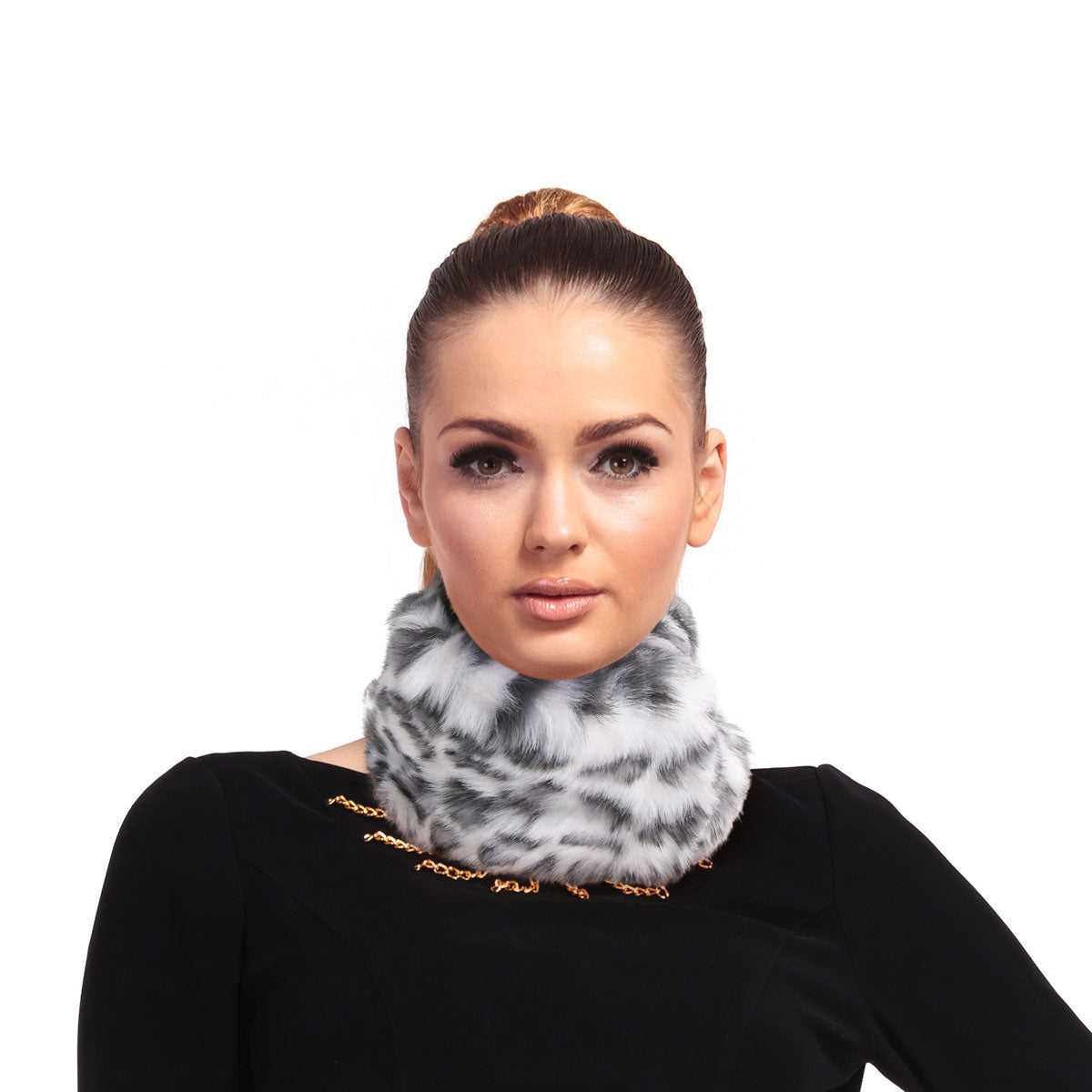 Black and White Leopard Fur Winter Headband