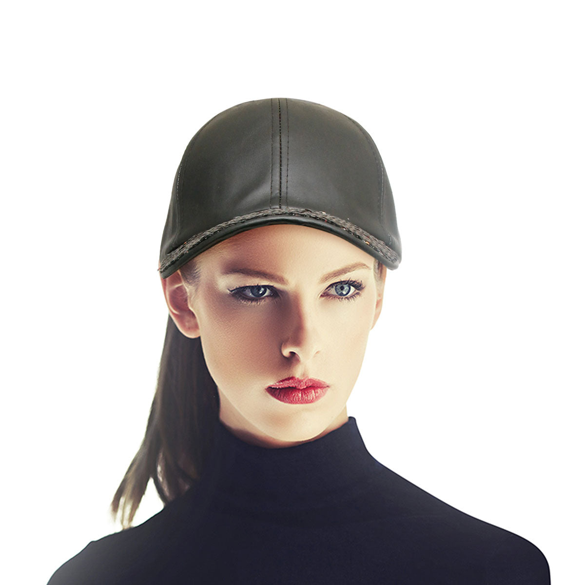 Gold Sequin Black Leather Hat