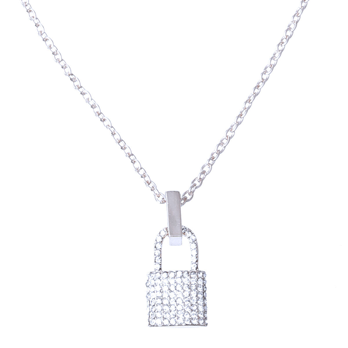 Silver Rhinestone Lock Necklace