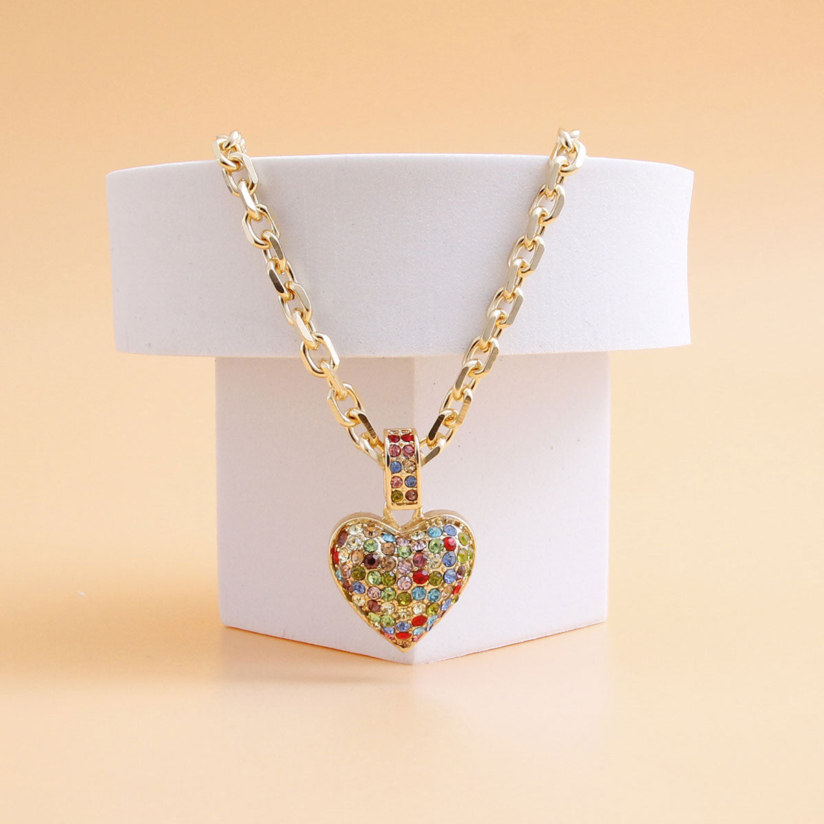 Gold Chain 3D Multi Color Heart Necklace