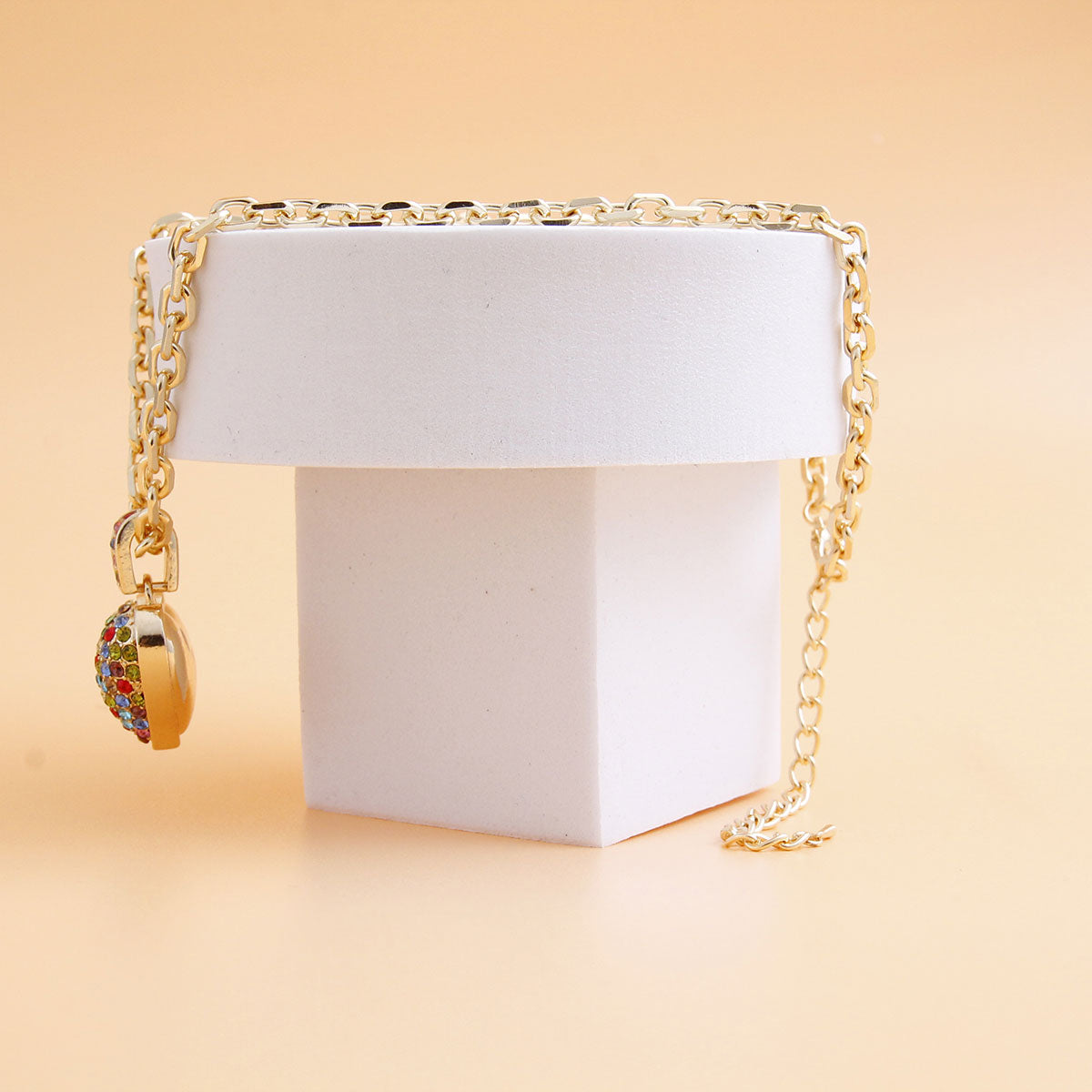 Gold Chain 3D Multi Color Heart Necklace