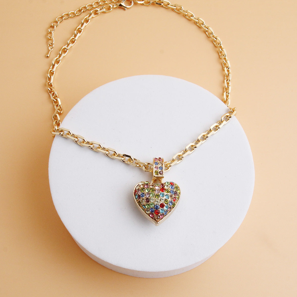 Gold Chain 3D Multi Color Heart Necklace