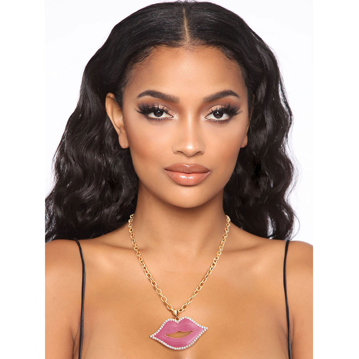 Pink Lips Gold Chain Necklace