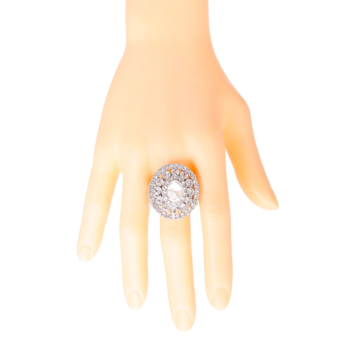 Silver Round Rhinestone Ring