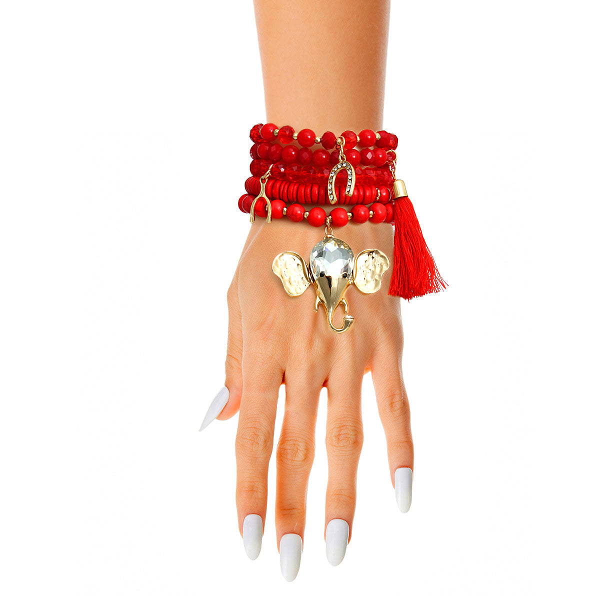 Red Bead Elephant Charm Bracelets