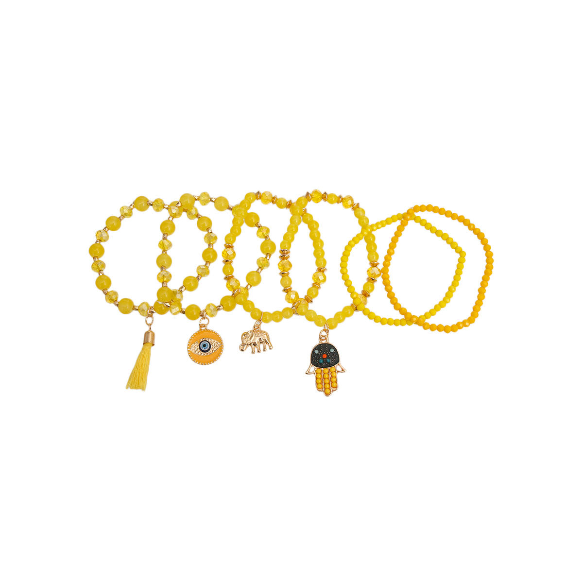 Yellow Hamsa 6 Pcs Bracelets