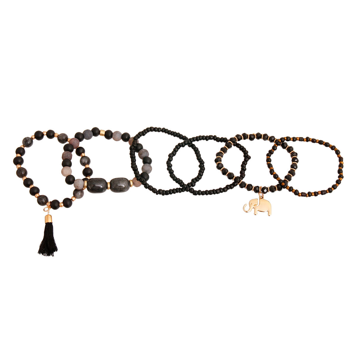 Black Elephant Charm 7 Pcs Bracelets