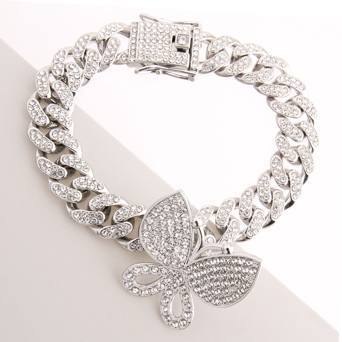 Iced Silver Butterfly Cuban Bracelet