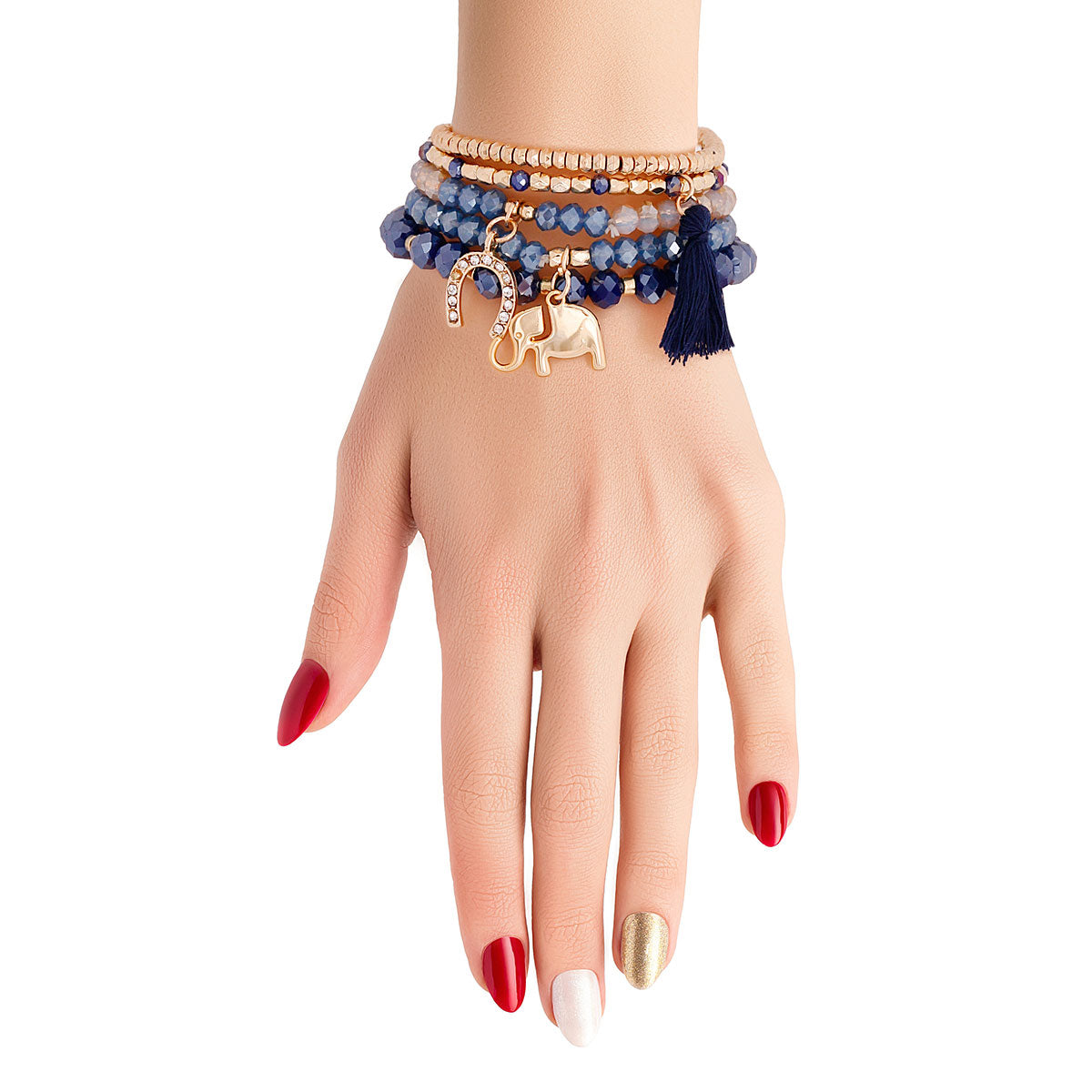 Navy Glass Bead Lucky Bracelets