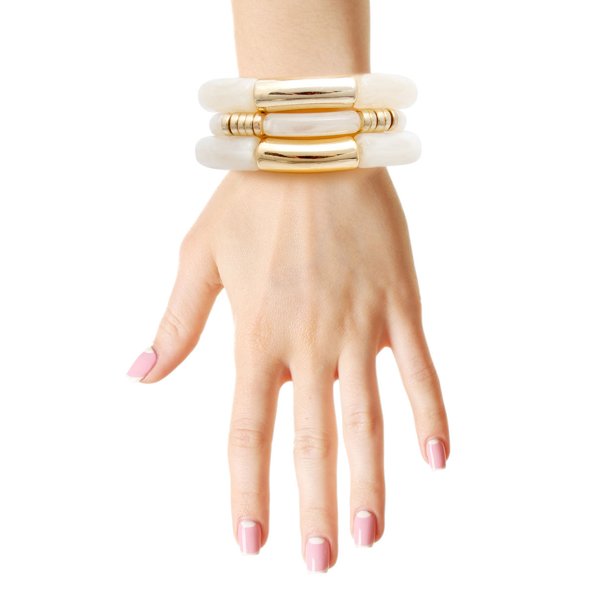 Cream Tube Stretch Bangle Set