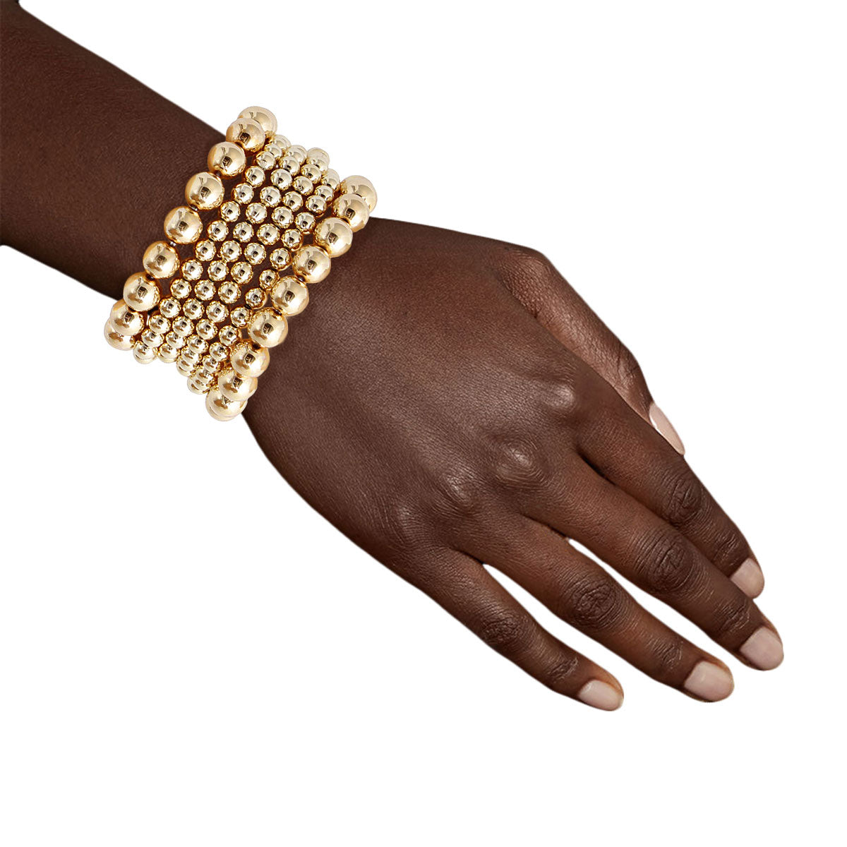 6 Pcs Gold Metal Ball Bead Bracelets