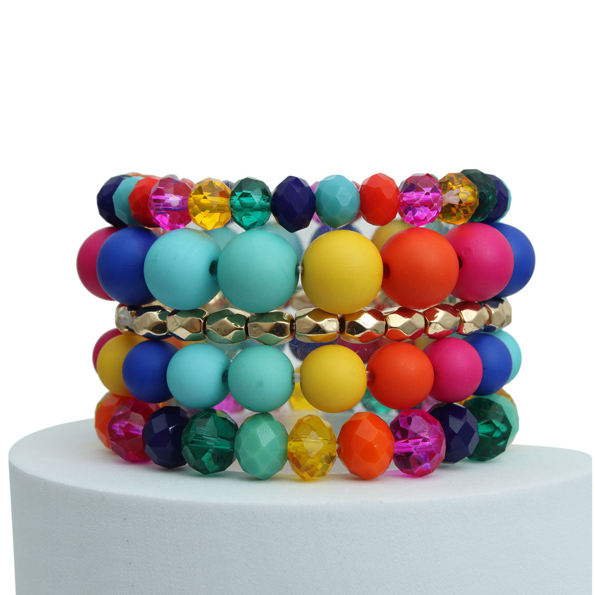 Matte Rainbow Ball and Glass Bracelets