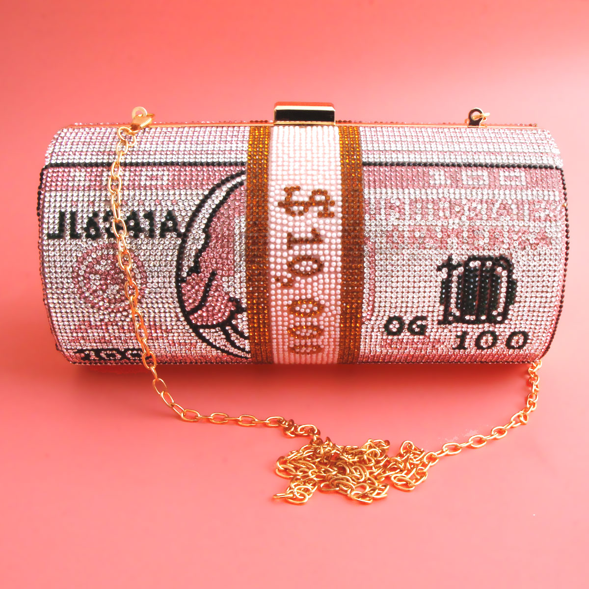 Pink Bling Rolled Benjamins Clutch