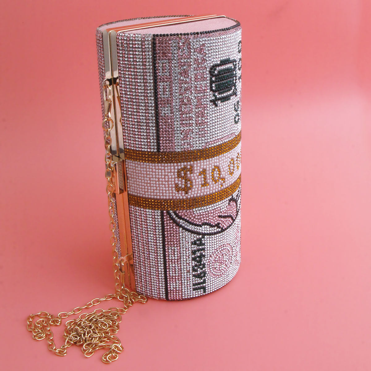Pink Bling Rolled Benjamins Clutch