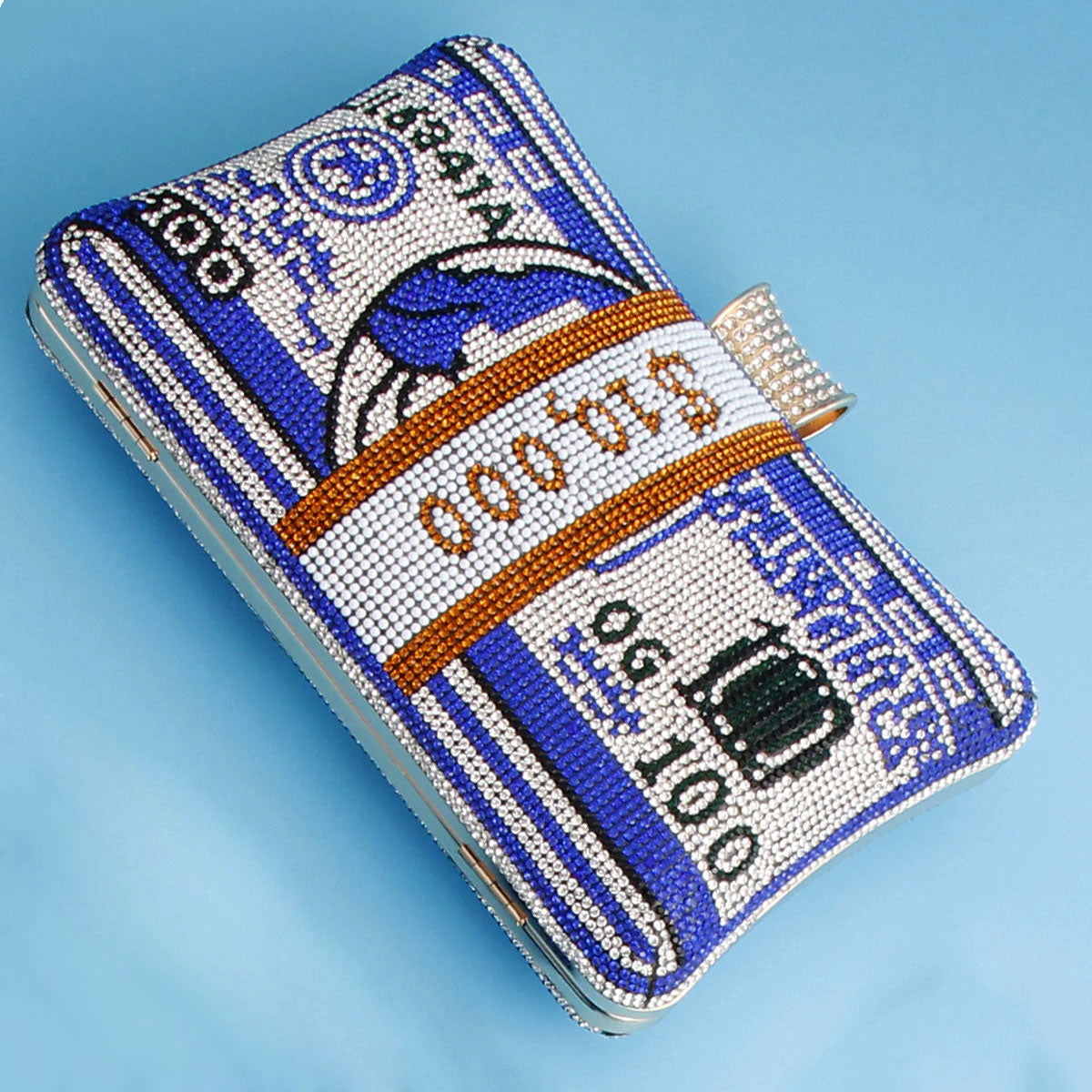 Blue Bling Banded Cash Luxury Clutch