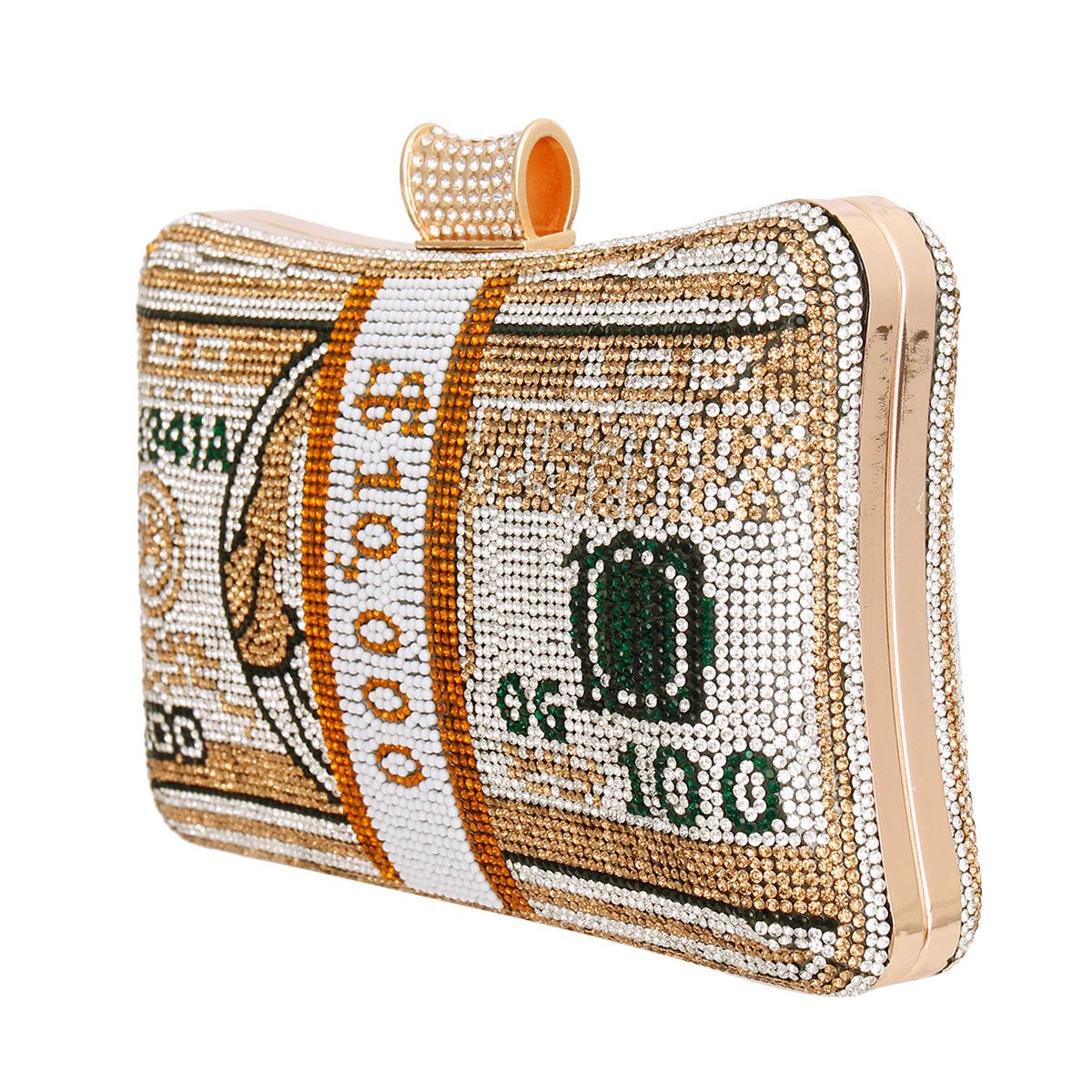 Gold Bling Banded Cash Luxury Clutch