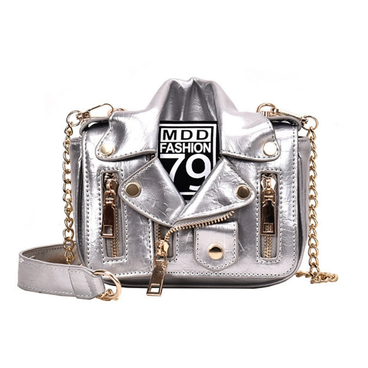 Silver Moto Crossbody Bag