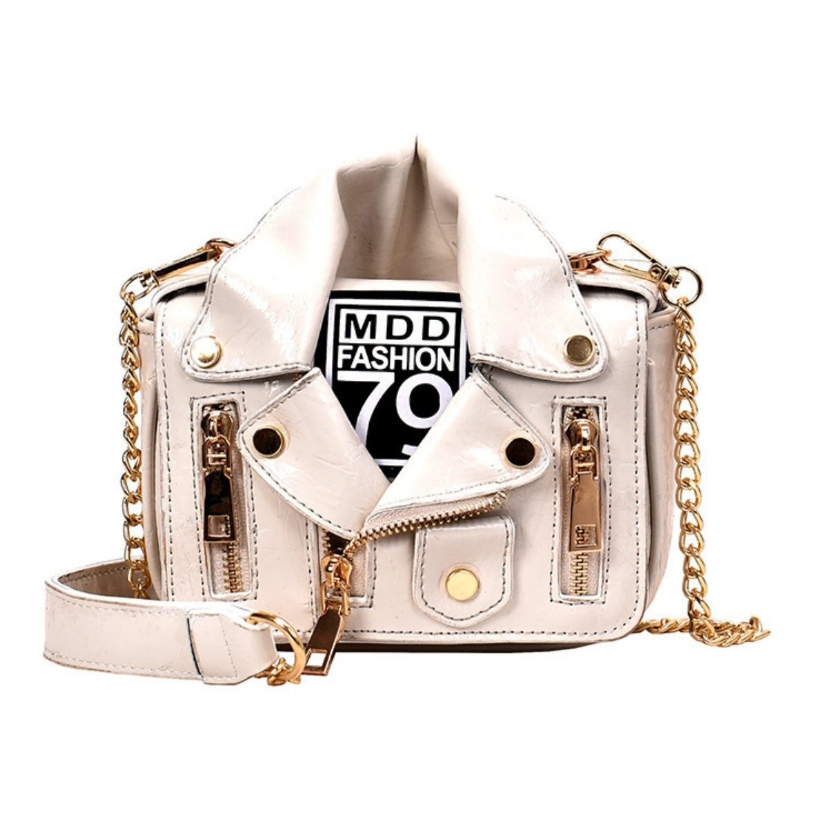 White Moto Crossbody Bag