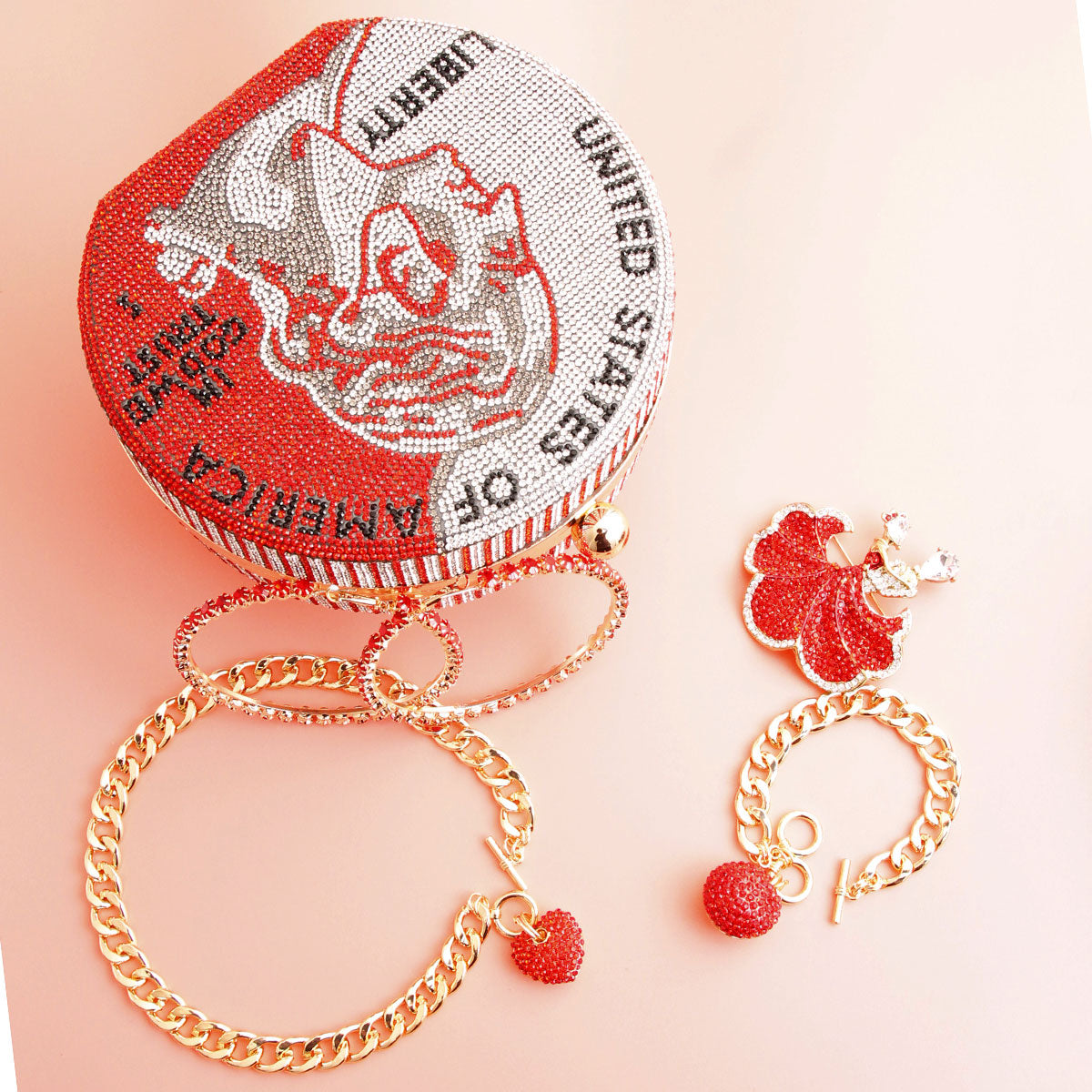 Red Bling US Coin Luxury Clutch