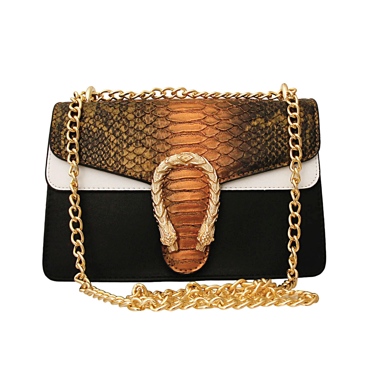 Brown Shiny Croc Flap Shoulder Bag