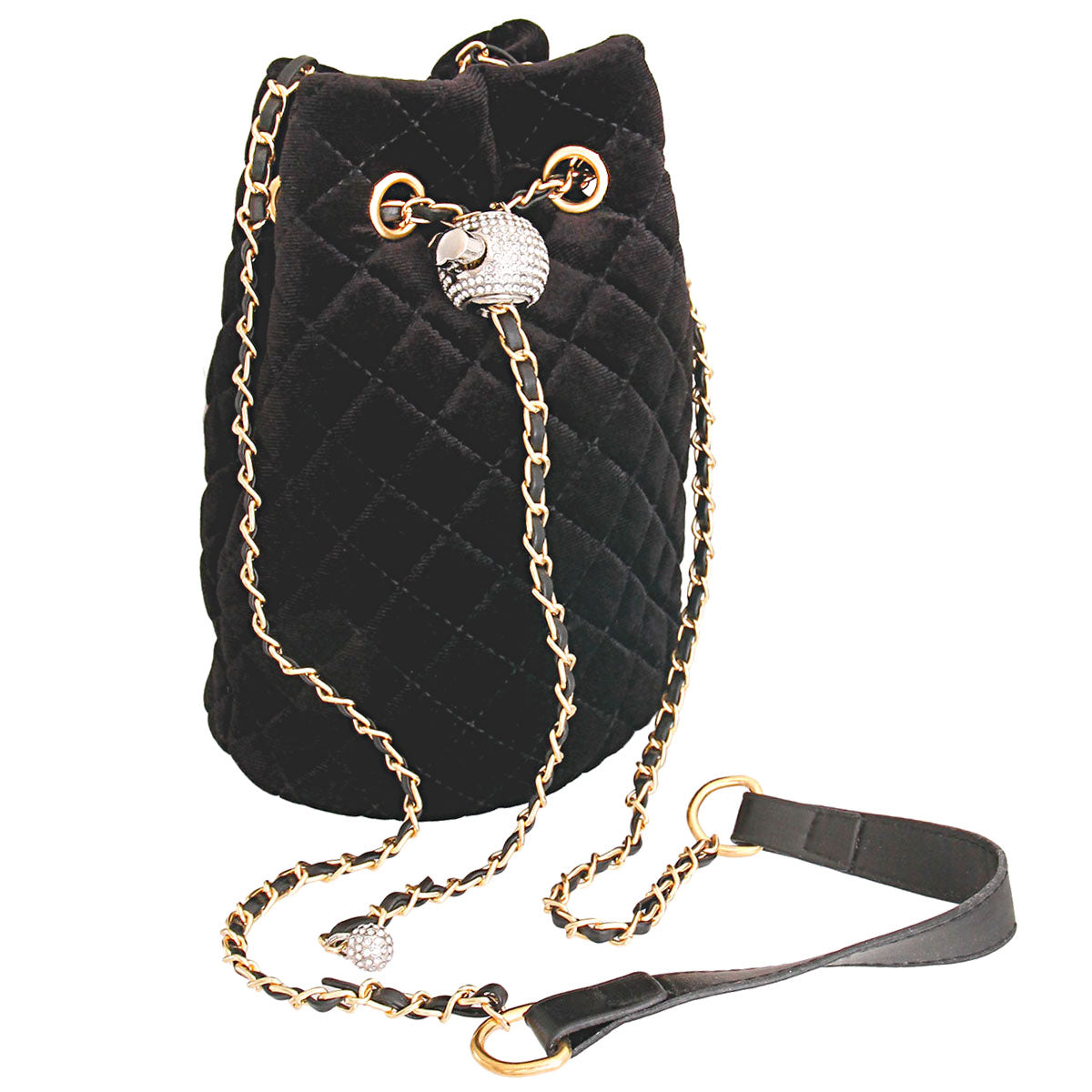 Black Diamond Velvet Bucket Bag