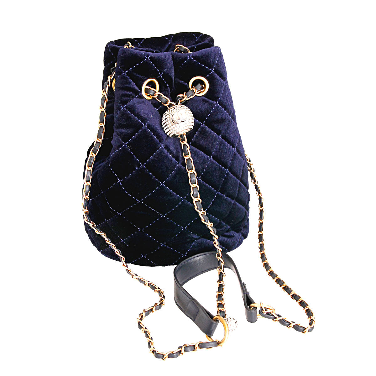 Navy Diamond Velvet Bucket Bag