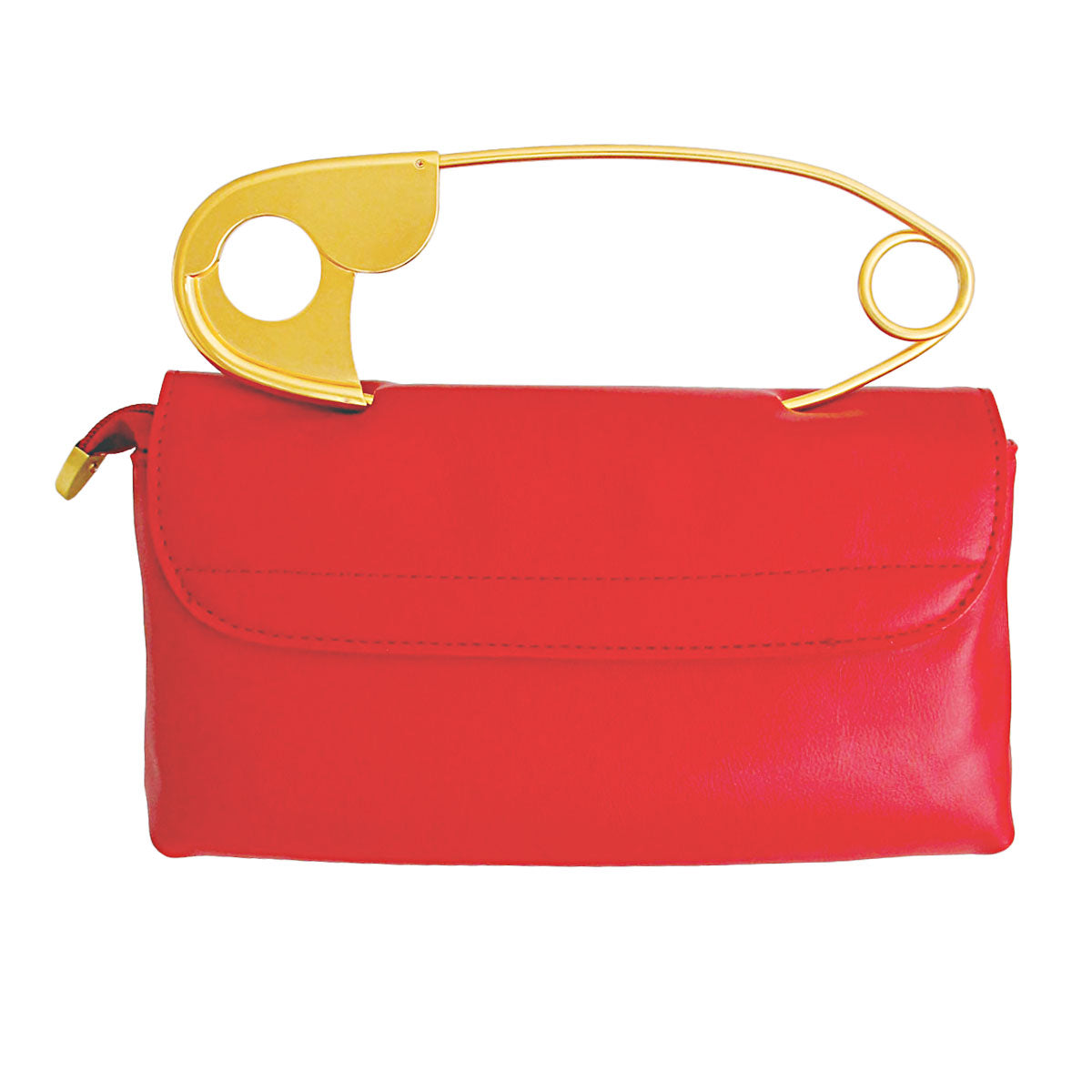 Red Safety Pin Crossbody Flap Bag