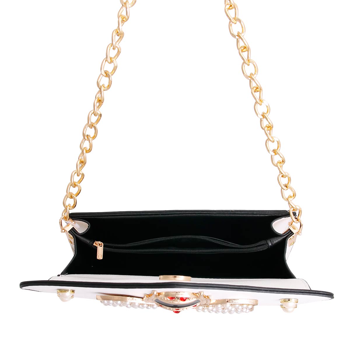 White Designer Pearl Bee Flap Shoulder Bag