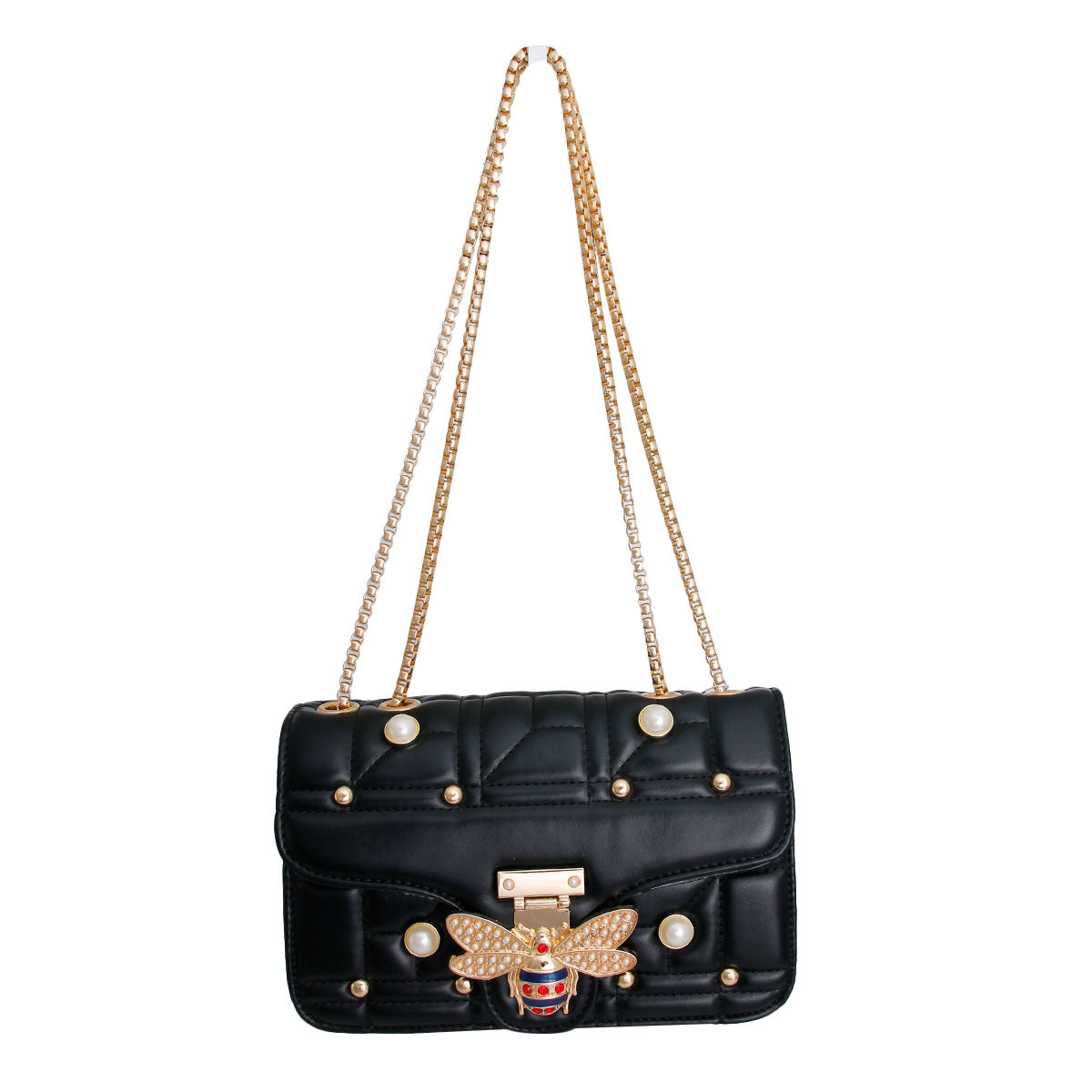 Black Designer Pearl Bee Quilted Bag
